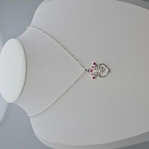 ✨2/$10✨ Silver-Tone Heart & Pink Crystal Crown Pendant Necklace 16''-18''